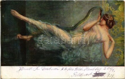 1917 Salambo / Erotic nude lady art postcard s: Cesare Fratino + 'K.k. Res. Feldhaubitzregiment 201. Batterie 1.' (vágott / cut)