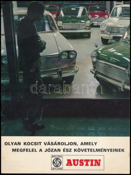 cca 1960-1970 Austin brit autógyár modelljeit (Mini Cooper, Saloon, Countryman, stb.) bemutató, színes képekkel illusztrált ismertető prospektus
