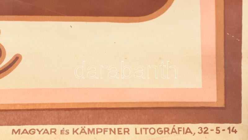 cca 1920-1930 Dreher-Maul csokoládé, színes litografált reklám plakát, Bp., én., Magyar és Kämpfner Litográfia-ny., jelzett a nyomaton (S. Galambos), kis lapszéli gyűrődésekkel, szakadásokkal, 95x63 cm - Image 2