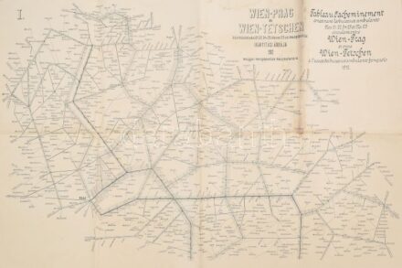 1912 Wien-Prag és Wien-Tetschen közt közlekedő mozgóposták irányítási ábrája, 94×64 cm