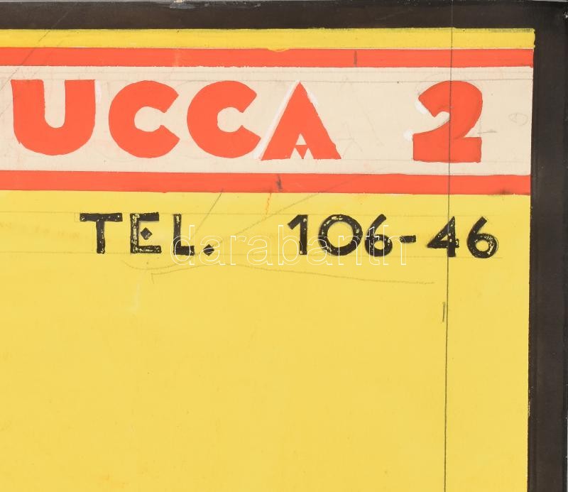 cca 1930-1935 'Grimm Penzio, Deutsch Francaise English Budapest Vigadó ucca 2. Tel. 106-46', jelzett (Galambos (Margit)), papír, tempera-ceruza, szakadt, kis lapszéli gyűrődésekkel, 63x46 cm - Image 2
