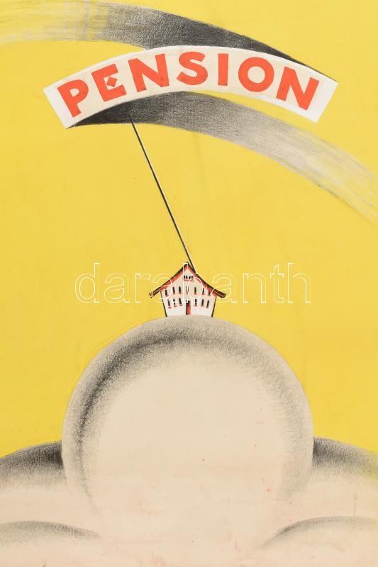 cca 1930-1935 'Grimm Penzio, Deutsch Francaise English Budapest Vigadó ucca 2. Tel. 106-46', jelzett (Galambos (Margit)), papír, tempera-ceruza, szakadt, kis lapszéli gyűrődésekkel, 63x46 cm - Image 3