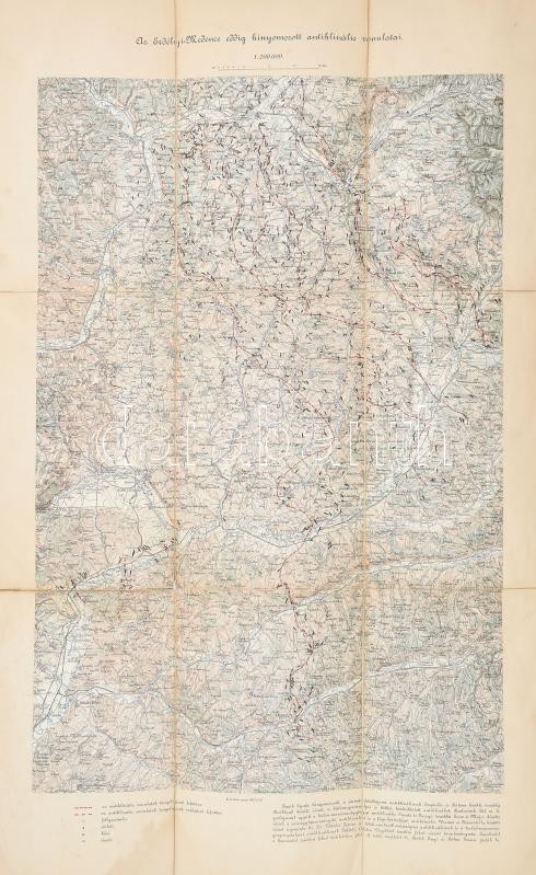 1911 Az Erdélyi-medence eddig kinyomozott antiklinális vonulatai, 1: 200 000, M. kir. állami nyomda, vászontérkép, szakadásokkal, 87×54 cm - Image 2