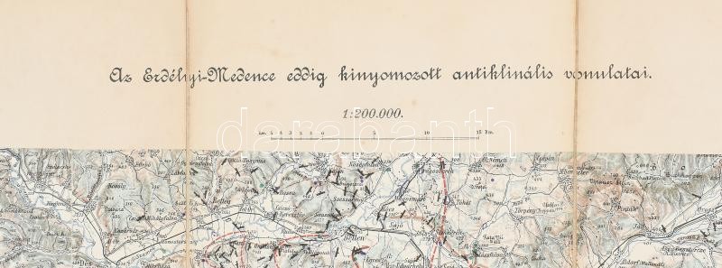1911 Az Erdélyi-medence eddig kinyomozott antiklinális vonulatai, 1: 200 000, M. kir. állami nyomda, vászontérkép, szakadásokkal, 87×54 cm - Image 3