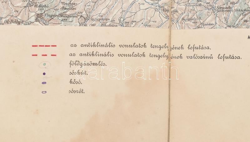 1911 Az Erdélyi-medence eddig kinyomozott antiklinális vonulatai, 1: 200 000, M. kir. állami nyomda, vászontérkép, szakadásokkal, 87×54 cm - Image 4