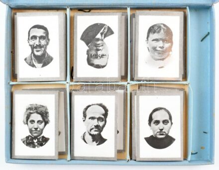 Szondi-Test 48 kártyával, 'Testband', 'személyiségteszt, nevét alkotójáról, Szondi Lipót magyar származású svájci idegorvosról kapta, összesítő lap nincs hozzá. Bern, 1947, Hans Ruber . Vászonkötésű papír mappában, kopottas