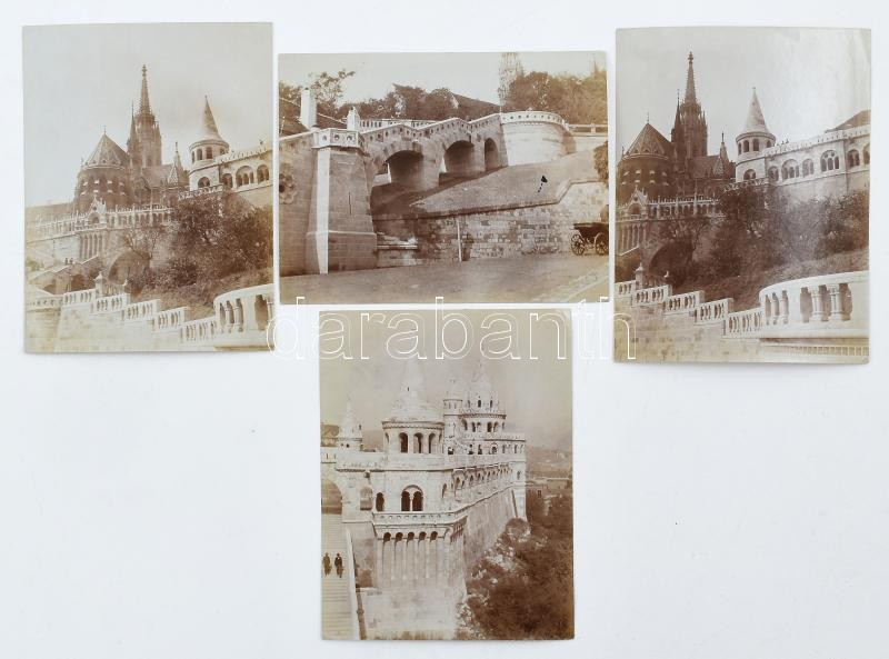 cca 1900 Budapest, Halászbástya, Mátyás-templom, 4 db fotó, 11,5×9 cm
