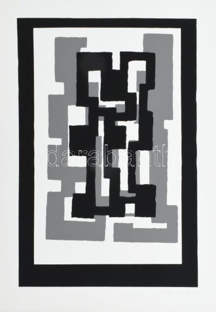 Frank Magda (1914-1997): Geometrikus szoborterv. Szitanyomat, papír, jelzett, 32,5×21 cm