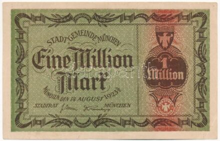 Németország / Weimari Köztársaság / Bajorország 1923. 1.000.000M '083315' T:III szép papír, kis folt Germany / Weimar Republic / Bavaria 1923. 1.000.000 Mark '083315' C:F nice paper, small stain