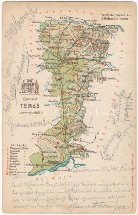 1901 Temes vármegye térképe. Kiadja Károlyi Gy. / Map of Timis county (EK)