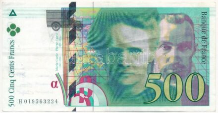 Franciaország 1994. 500Fr 'H 019563224' T:III tűzőgép lyukak France 1994. 500 Francs 'H 019563224' C:F stapler holes Krause P#160a