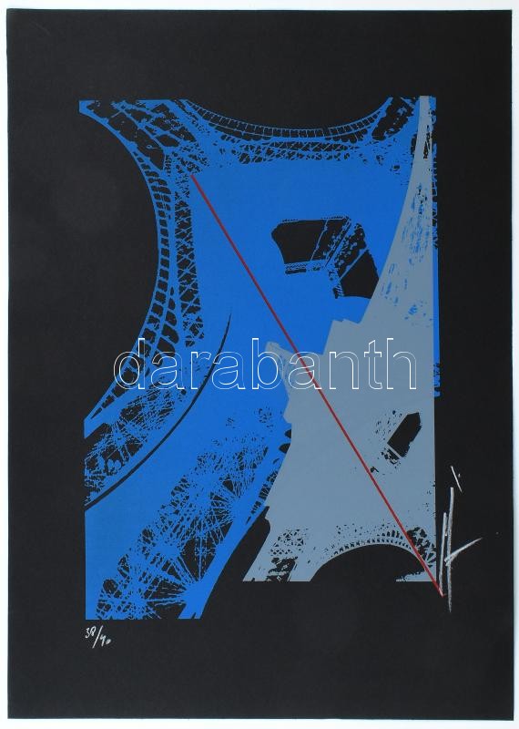 Hervé, Rodolf (1957-2000): Eiffel-torony. Szitanyomat, papír, jelzett, számozott (38/40). 37x25 cm. / Hervé, Rodolf (1957-2000): Eiffel-tower. Screenprint on paper, signed, numbered (38/40), 37x25 cm.