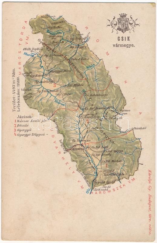 Csík vármegye térképe. Kiadja Károlyi Gy. / Map of Ciuc county (fl)