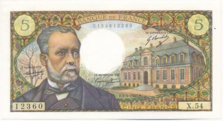 Franciaország 1967. 5Fr 'X.54 12360' T:II hajtatlan, tűzőgép nyom France 1967. 5 Francs 'X.54 12360' C:XF unfolded, stapler holes Krause P#146b