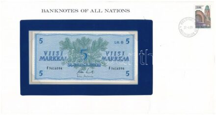 Finnország 1963. 5M 'F5616096' felbélyegzett borítékban T:I a borítékon kis szakadások Finland 1963. 5 Markkaa 'F5616096' in envelope with stamp C:UNC small tears on the envelope Krause P#106A