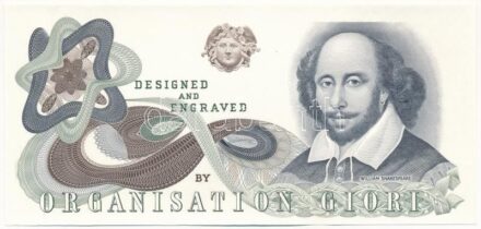 Svájc ~2000. Egyoldalas bankjegy tervezet névérték nélkül, 'Shakespeare' előlapi tervezettel, a De La Rue bankjegynyomda kiadásában T:I- / Switzerland ~2000. One-sided test banknote without value, with 'Shakespeare' as an obverse draft,