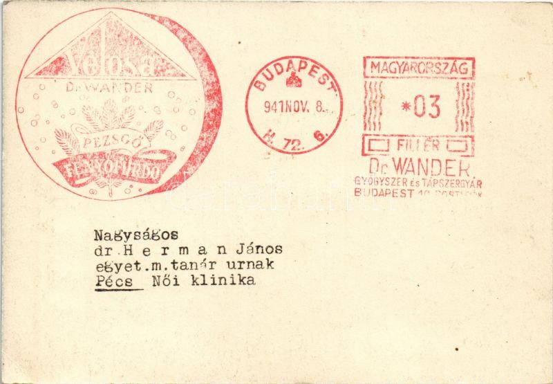 1941 Metrokrin Folliculin Therapiához. Az új hazai stilboestrol készítmény. Dr. Wander gyógyszer és tápszergyár rt. / Hungarian synthetic estrogen medicine advertisement (EK) - Image 2