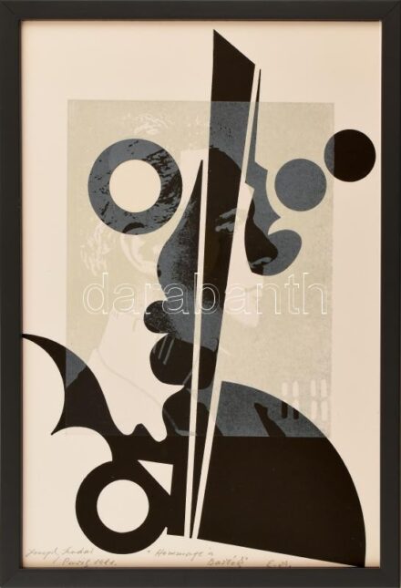 Joseph Kádár (1936-2019): Hommage á Bartók, 1981. Szitanyomat, papír, jelzett. Művészpéldány E.A. jelzéssel. Üvegezett fa keretben. 39×26 cm / Joseph Kádár (1936-2019): Hommage á Bartók, 1981. Screenprint on paper, signed. E.A.