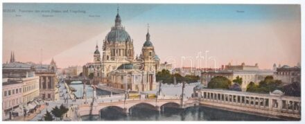 Berlin, Panorama des neuen Domes und Umgebung, Börse Hotel, Burgstrasse, Neuer Dom / 4-tiled unfolded panoramacacard