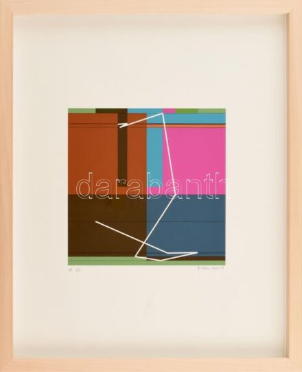 Manfred Mohr (1938-): Geometrikus kompozíció, 2012-19. Computer print, papír, jelzett. 0 1/1 számozással. Üvegezett fakeretben. 22x22,5 cm / Manfred Mohr (1938-): Geometric composition, 2012-19. Computer print on paper, signed. Numbered: 0