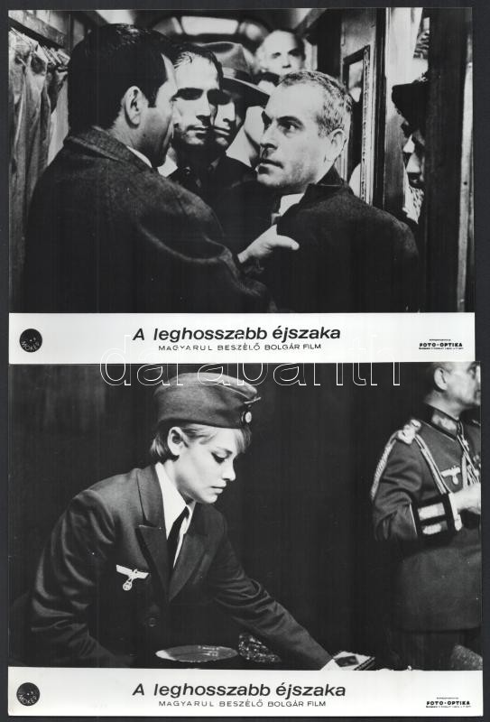 cca 1968 ,,A leghosszabb éjszaka' című bolgár film jelenetei és szereplői, 13 db vintage produkciós filmfotó, ezüstzselatinos fotópapíron, + hozzáadva egy hasonló méretű szöveges kisplakát, 18x24 cm - Image 2