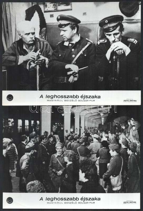 cca 1968 ,,A leghosszabb éjszaka' című bolgár film jelenetei és szereplői, 13 db vintage produkciós filmfotó, ezüstzselatinos fotópapíron, + hozzáadva egy hasonló méretű szöveges kisplakát, 18x24 cm - Image 3