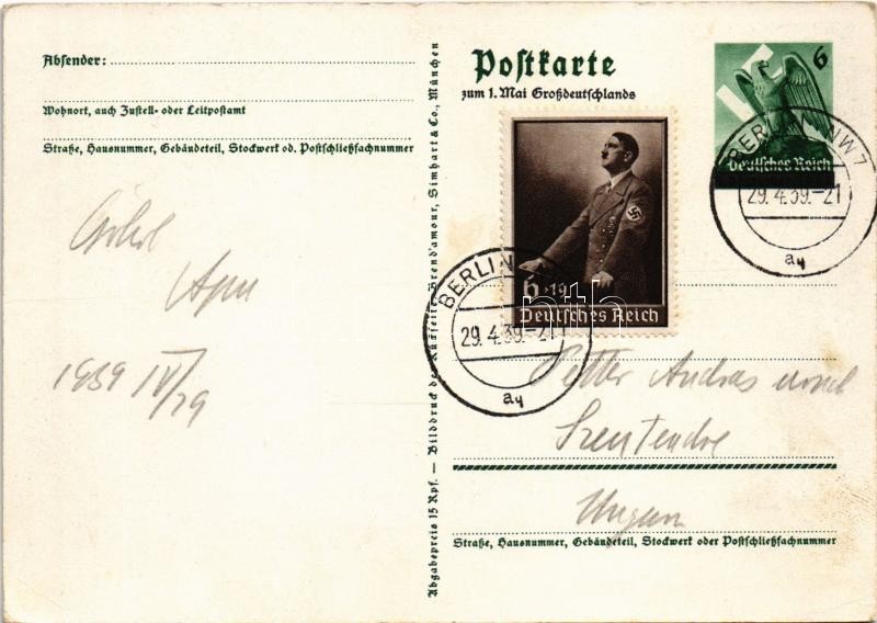 1939 Wir danken unserm Führer / NSDAP German Nazi Party propaganda, Adolf Hitler, Konrad Henlein, map of the Czech Republic, swastika. 6 Ga. (EK) - Image 2