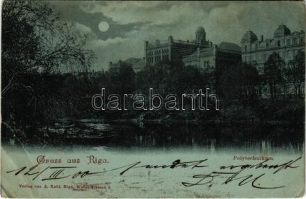 1900 Riga, Polytechnikum / University at night (tear)