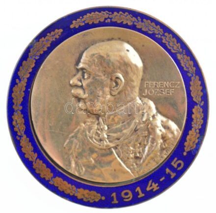 Osztrák-Magyar Monarchia 1915. 'Ferenc József / Bízom népemben, s ügyünk igazságában' Br emlékérem, zománcozott gyűrűben, kék zománc. Szign.: Rudolf Neuberger (1861-1916) (95,80g/65mm) T:2- a középső rész rögzítése kissé