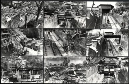 1986 Budapest, a budai sikló építéséről készült felvételek, 13 db datált vintage fotó, ezüstzselatinos fotópapíron, + hozzáadva egy 1941-es műszaki rajz repróját + hozzáadva egy 1944-es bérlet fotó másolatát, amely a budai