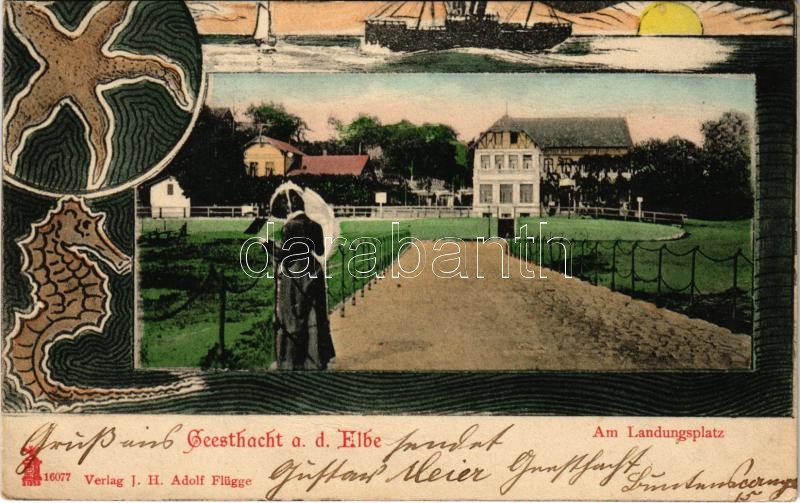 1905 Geesthacht a.d. Elbe, Am Landungsplatz. J. H. Adolf Flügge Art Nouveau, floral (EK)