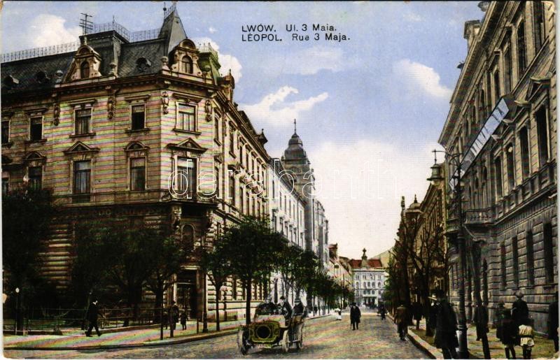 1915 Lviv, Lwów, Lemberg; Ul. 3 Maja / street, automobile