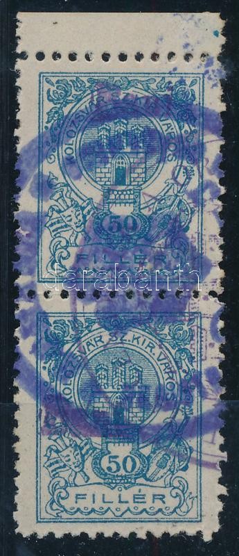 1919 Kolozsvár 50f városi illetékbélyeg pár 'Bani' felülnyomással