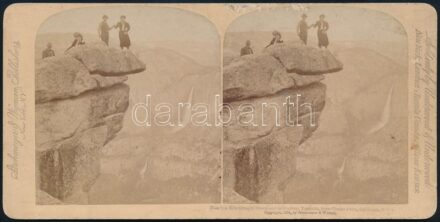 1894 Yosemite-vízesés, Kalifornia, USA, sztereófotó, felületi sérülésekkel, 9×17,5 cm