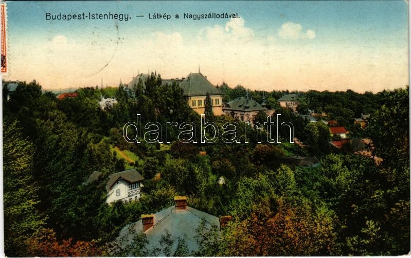 1931 Budapest XII. Istenhegy, látkép a Nagyszállodával. Fogaskerekű dohányáruda kiadása