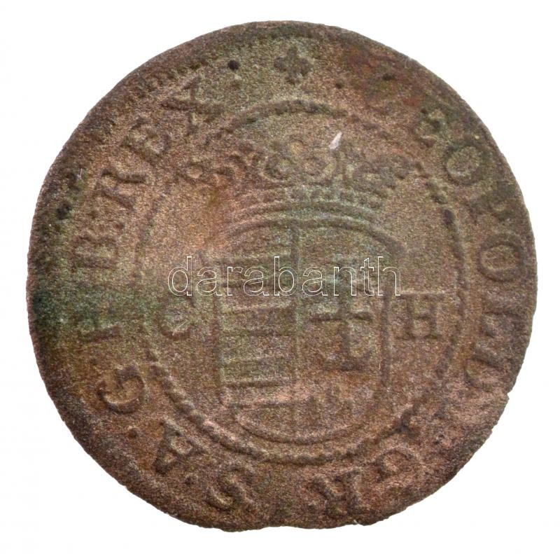 1695C-H Duarius Ag 'I. Lipót' Pozsony (0,37g) T:2 hullámos lapka, ütésnyom, patina R! / Hungary 1695C-H Duarius Ag 'Leopold I' Pressburg (0,37g) C:XF wavy coin, ding, patina Rare! Huszár: 1501., Unger II.: 1103. - Image 2