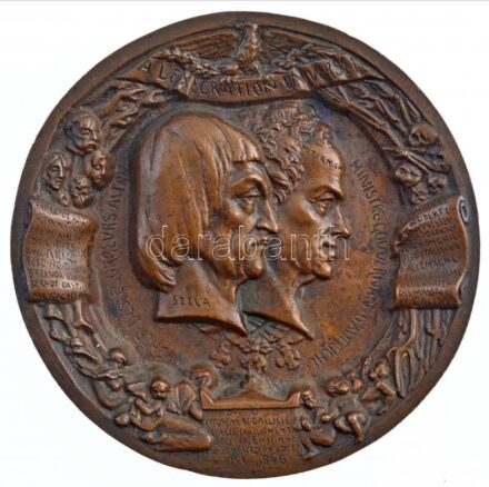 Franciaország 1846. 'Szela és Metternich felelős az 1846-os galíciai mészárlásért' egyoldalas Br emlékplakett. Készítő: Henryk Dmochowski (1810-1863) (95mm) T:2 patina / France 1846. 'Szela and Metternich are responsible for the