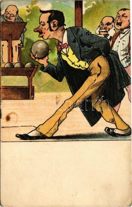 Gentleman at the bowling alley. litho + 'Erzsébetfalvai Ált. Munkás Dalkör' (EK)