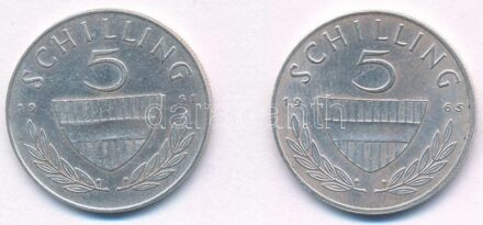 Ausztria 1961-1965. 5Sch Ag (2xklf) T:2 patina Austria 1961-1965. 5 Schilling Ag (2xdiff) C:XF patina Krause KM# 2889