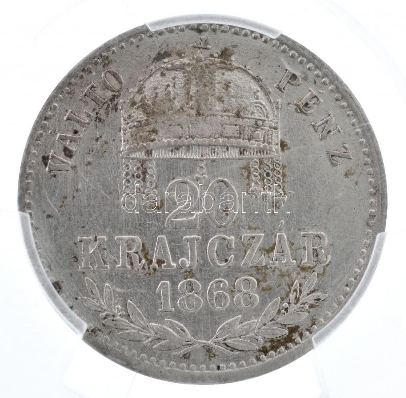 1868KB 20kr Ag 'Ferenc József / Váltó Pénz' Körmöcbánya, eredeti műanyag PCGS tokban (212937.92/43254235) T:2 tisztított R! / Hungary 1868KB 20 Kreuzer Ag 'Franz Joseph / Váltó Pénz' Kremnitz, in original plastic PCGS case
