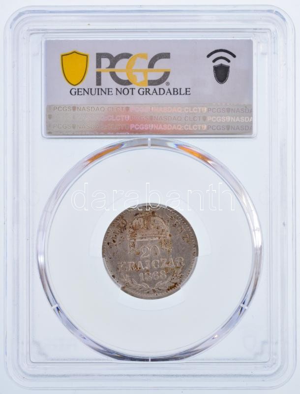 1868KB 20kr Ag 'Ferenc József / Váltó Pénz' Körmöcbánya, eredeti műanyag PCGS tokban (212937.92/43254235) T:2 tisztított R! / Hungary 1868KB 20 Kreuzer Ag 'Franz Joseph / Váltó Pénz' Kremnitz, in original plastic PCGS case - Image 3
