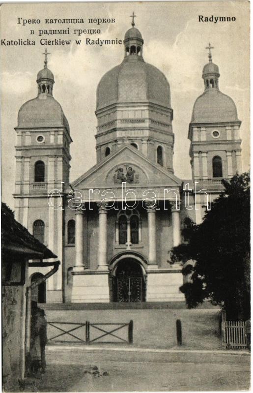 1914 Radymno, Katolicka Cierkiew w Radymnie / church + 'PESTHŰVÖSVÖLGY POSTAI ÜGYN' (EK)