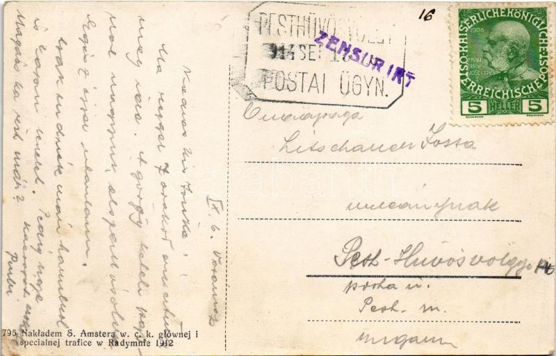 1914 Radymno, Katolicka Cierkiew w Radymnie / church + 'PESTHŰVÖSVÖLGY POSTAI ÜGYN' (EK) - Image 2