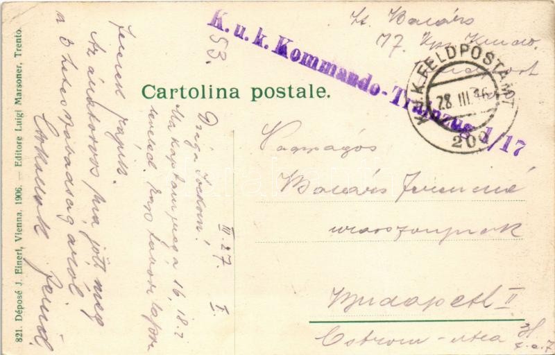 1916 Trento, Trient (Südtirol); Tanti Saluti! Monumento a Dante. J. Einerl, Luigi Marsoner / Montage with drunk men in air balloon (EK) - Image 2