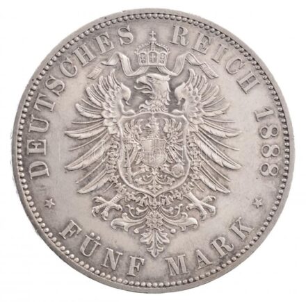 Német Államok / Poroszország 1888A 5M Ag 'III. Frigyes' Belrin (27,76g) T:1-,2 / German States / Prussia 1888A 2 Mark Ag 'Friedrich III' Berlin (27,76g) C:AU,XF Krause KM#512