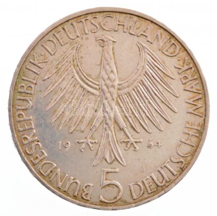 NSZK 1964J 5M Ag 'Gottlieb Fichte' Hamburg (11,35g) T:1- / FRG 1964J 5 Mark Ag 'Gottlieb Fichte' Hamburg (11,35g) C:AU Krause KM#118