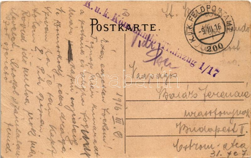 1916 K. und k. 17. Korps. 1915. K.u.k. Kommando-Trainzug 1/17. / Első világháborús osztrák-magyar katonai fametszet / WWI Austro-Hungarian military woodcut s: M.L. (EB) - Image 2