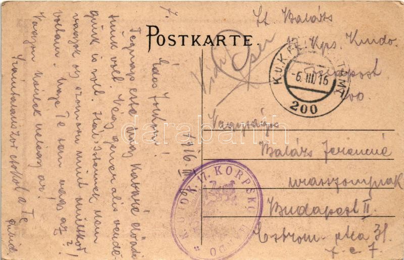 1916 K. und k. 17. Korps. 1915. K.u.k. Kommando-Trainzug 1/17. / Első világháborús osztrák-magyar katonai fametszet / WWI Austro-Hungarian military woodcut s: M.L. (EK) - Image 2