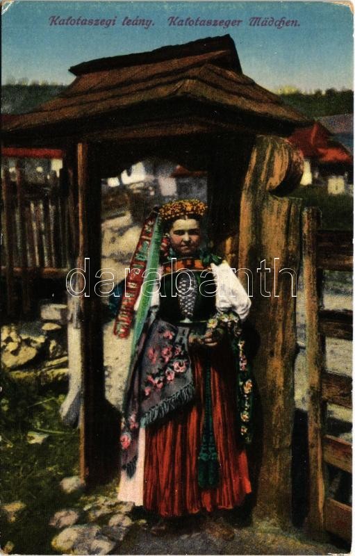 Kalotaszeg, Tara Calatei; Kalotaszegi leány. Erdélyi udvari fényképész felvétele. Vasúti levelezőlapárusítás / Kalotaszeger Mädchen (Siebenbürgen) / Transylvanian folklore (EK)