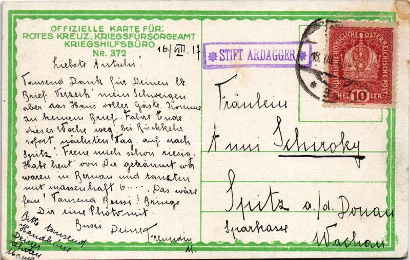 1917 Osztrák-magyar matróz a Központi Hatalmak zászlóival / K.u.K. Kriegsmarine Matrose / Austro-Hungarian Navy mariner with the flags of the Central Powers. Rotes Kreuz Kriegsfürsorgeamt Kriegshilfsbüro Nr. 372. s: F. Kuderna (fl) - Image 2